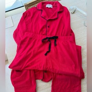 Kikit Classic Pajama Set, Comfortable Long Sleeve Top & Pants, Red, Women's M